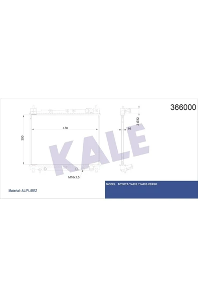 Kale 366000 Su Radyatörü Toyota Yarıs-yarıs Verso 350x478x16 Al/pl/brz Otomatık - ürün görseli 1