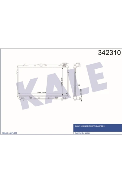 Kale 342310 OTO Radyatör  Radyatör Elantra II Coupe Al-Pl-Brz ürün görseli 1