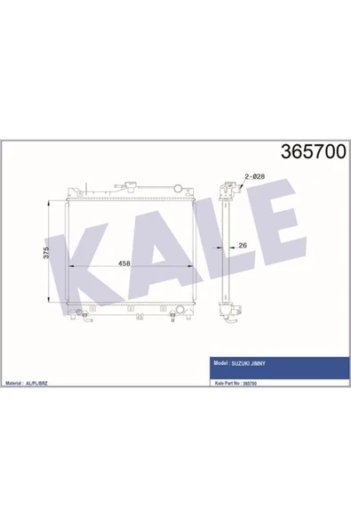 Kale 365700 Radyatör Suzukı Jımny Al/pl/brz 375×458×26klr- 1770080a10 1770081a11 ürün görseli 1