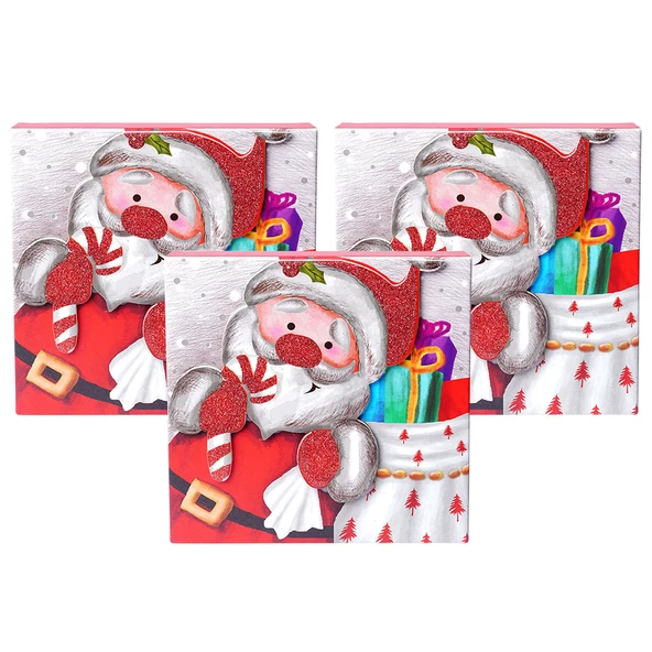 Yılbaşı Noel Baba Motifli Hediye Kutusu Büyük Set 3'lü ürün görseli 1