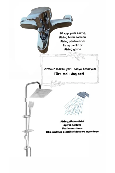 armour armatür Krom banyo bataryası ve duş seti ürün görseli 1