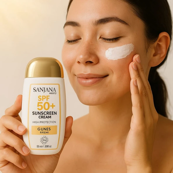Sanjana Beauty SPF 50, Güneş Koruyucu Krem , Yüksek Koruma , UVA,UVB Filtreli,Nemlendirici, Leke Karşıtı Güneş Kremi ,50 ml ürün görseli 1