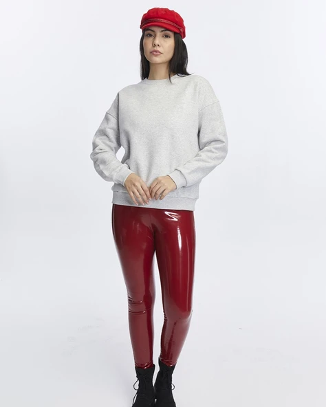 Kadife True Self Love Desenli Gri Melanj Yumuşak Dokulu Regular Fit Bisiklet Yaka Kadın Sweatshirt ürün görseli 1