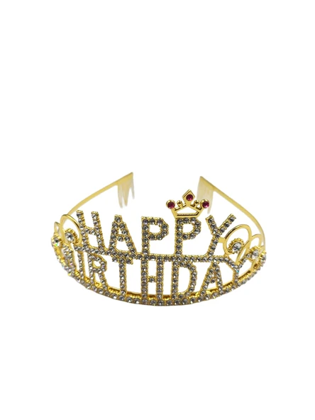 Metal Taşlı Lüks Happy Bırthday Tokalı Taç Gold ürün görseli 1
