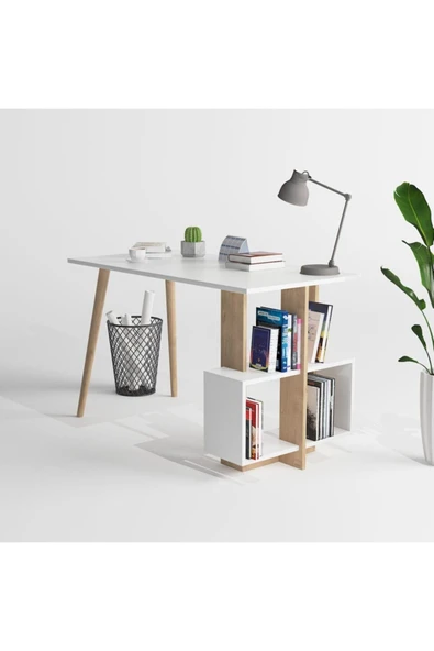 Lagomood Side Çalışma Masası Beyaz  Meşe - Resim 3