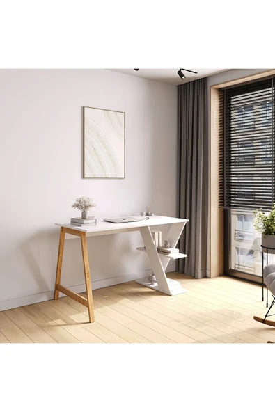 Lagomood Olivia Çalışma Masası 120 Cm Beyaz Meşe ürün görseli 1