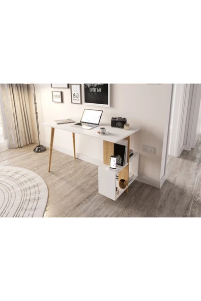 Lagomood Side Çalışma Masası Beyaz  Meşe ürün görseli 1