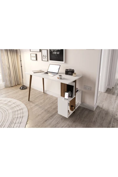Lagomood Side Çalışma Masası Beyaz  Ceviz ürün görseli 1