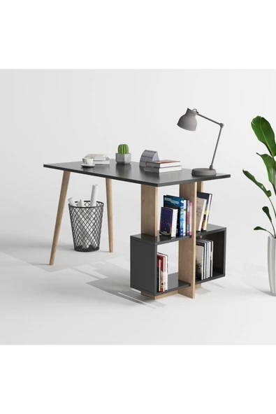 Lagomood Side Çalışma Masası Antrasit  Meşe - Resim 3