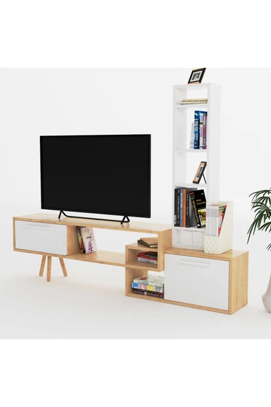 Lagomood Manzara Tv Ünitesi Tv Sehpası Beyaz  Meşe ürün görseli 1