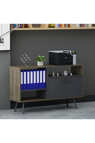 Lagomood Irony Maxi Ofis Dolabı Antrasit Ceviz ürün görseli 1