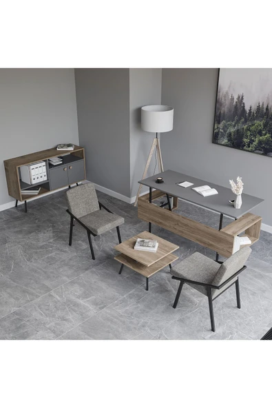 Lagomood İrony Maxi İki Koltuklu Ofis Takım Antrasit Ceviz ürün görseli 1