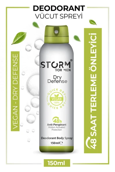 Storm Erkek Deodorant Sprey Terleme Karşıtı Vegan Dry Defense 150 ml ürün görseli 1