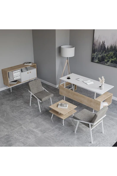 Lagomood İrony Maxi İki Koltuklu Ofis Takım Meşe Beyaz ürün görseli 1