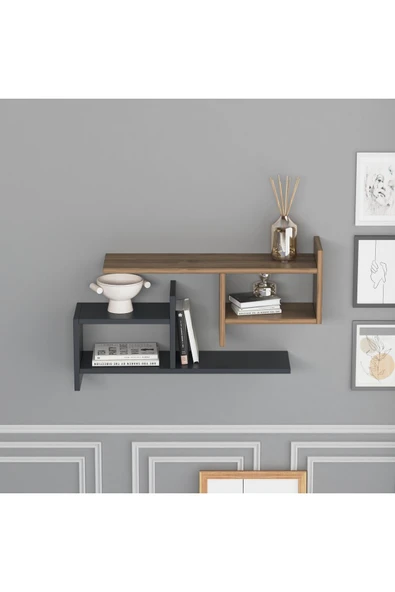 Lagomood Hisar Plus Duvar Rafı Antrasit Ceviz - Resim 3