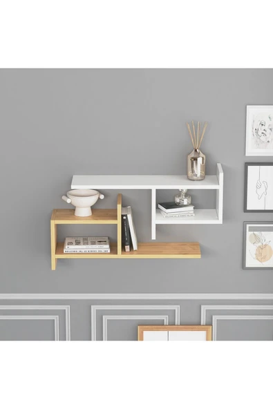 Lagomood Hisar Plus Duvar Rafı Beyaz Meşe - Resim 3