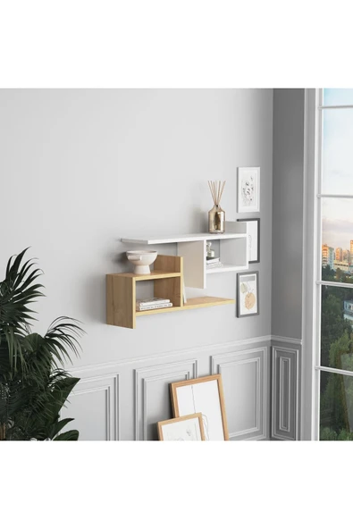 Lagomood Hisar Plus Duvar Rafı Beyaz Meşe ürün görseli 1