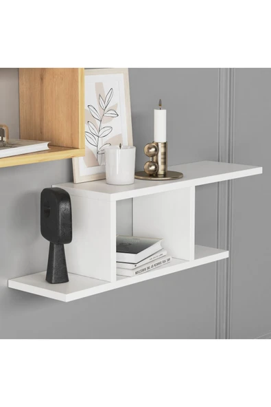Lagomood Deren Plus Duvar Rafı Beyaz Meşe - Resim 2