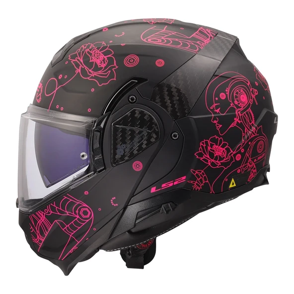 LS2 ADVANT 2 SOPHIA MAT SİYAH-PEMBE KASK - Resim 3