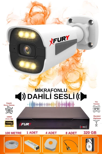 FURY 1 li Sesli 6 Warm Led Gece Renkli Görüş Su Geçirmez Güvenlik Kamerası Seti 320GB ürün görseli 1
