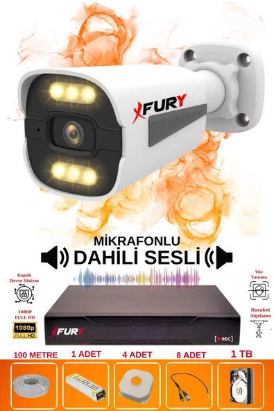 FURY 1 li Sesli 6 Warm Led Gece Renkli Görüş Su Geçirmez Güvenlik Kamerası Seti 1TB ürün görseli 1