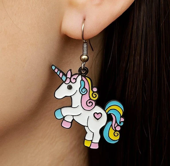 Unicorn Şekilli Mineli Kadın Küpe Çift Adet El Yapımı Küpe ürün görseli 1