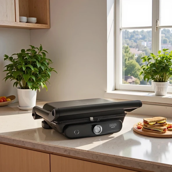 Karaca Gastro Grill Glass Premium 6 Dilim Kapasiteli Döküm Tost Makinesi Black Chrome 2400W ürün görseli 1