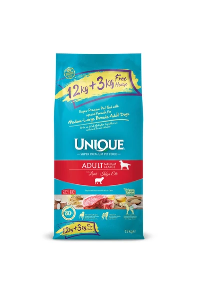 Unique Orta Ve Iri Irk Yetişkin Köpek Maması Kuzu Etli 12+3 Kg ürün görseli 1