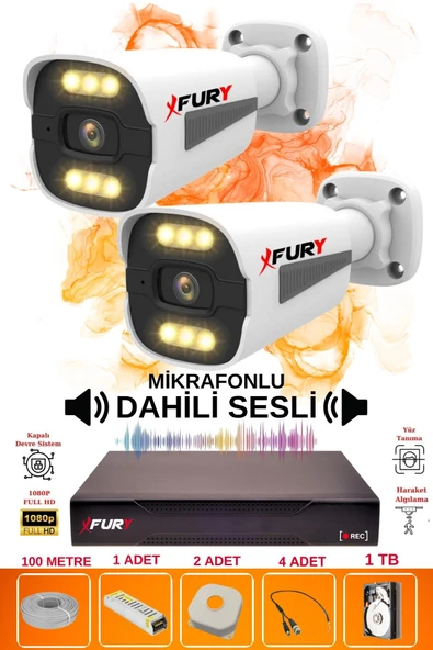 FURY 2 li Sesli 6 Warm Led Gece Renkli Görüş Su Geçirmez Güvenlik Kamerası Seti 1TB ürün görseli 1