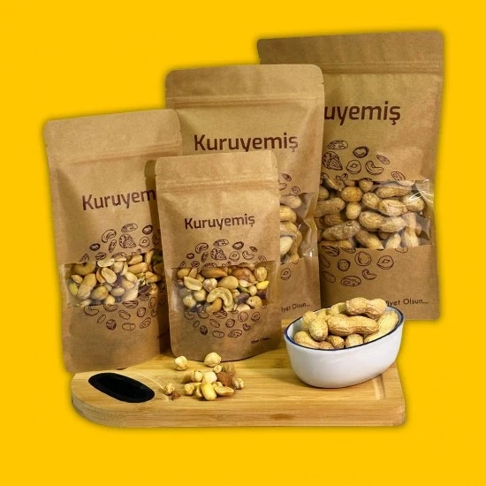 KURUYEMİŞ BASKILI PENCERELİ KAĞIT DOYPACK 13X22,5 250 GRAM 100 adet ürün görseli 1