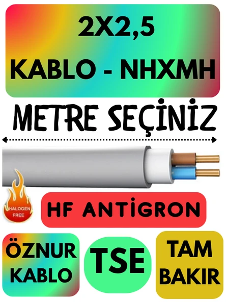 Öznur 2x2,5 NHXMH (ALEV İLETMEZ) Kablo Metre Seçenekli (Gri) ürün görseli 1