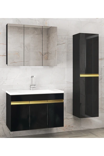 Alfa Banyo Viola3-ASGOLD 100 +35 cm Seramik Lavabolu Banyo Dolabı Seti, Boy dolaplı banyo dolabı ürün görseli 1