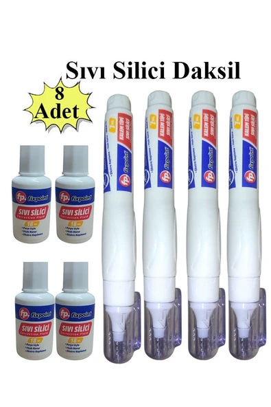 Sıvı Silici Daksil ve Kalem Daksil 8 Adet Fırçalı Sıvı Düzeltici Daksil Yazı Düzeltici Okul Ofis Büro Fırça Uçlu Daksi ürün görseli 1