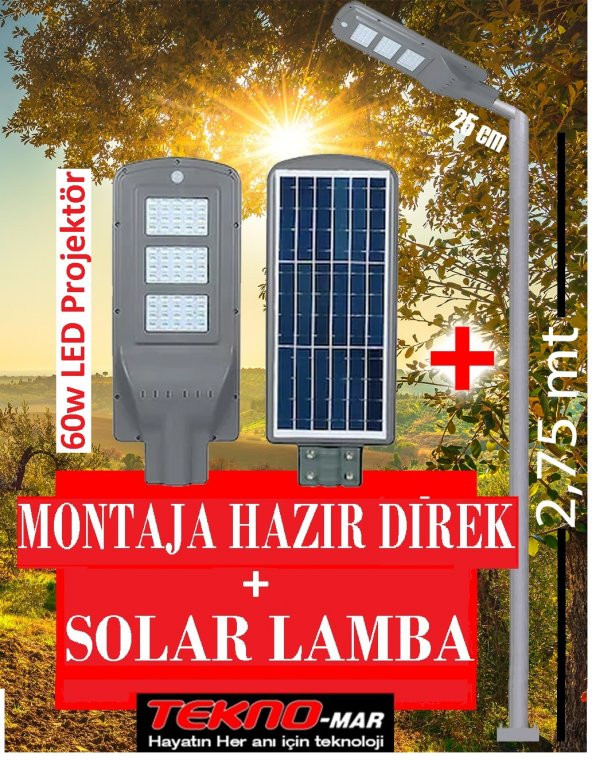 Güneş Enerjili Bahçe Aydınlatma Direği + 180W Solar Sokak Lambası ürün görseli 1