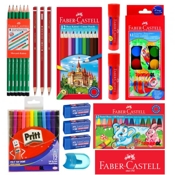 FABER CASTELL KURŞUN + KIRMIZI KALEM SİLGİ KALEMTRAŞ SET ürün görseli 1