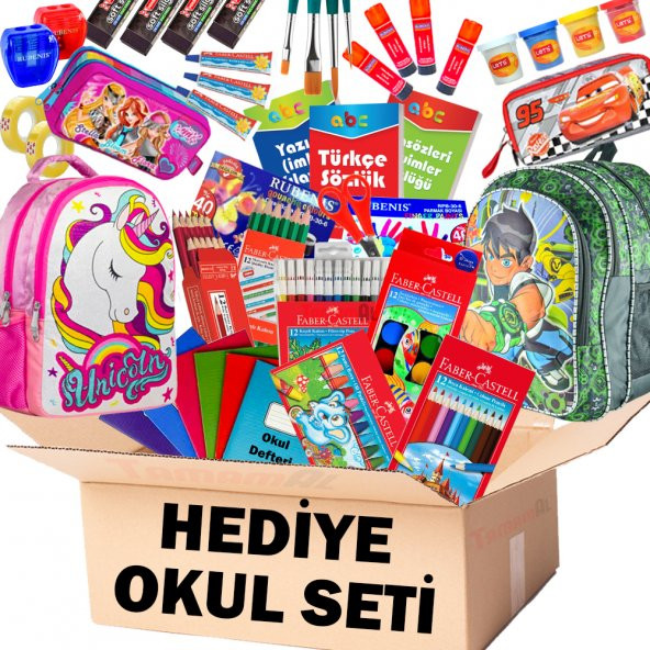 FABER HEDİYELİK FULL OKUL SETİ KURU SULU PASTEL KEÇELİ BOYA ÇANTA ürün görseli 1