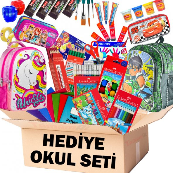 FABER HEDİYELİK FULL OKUL SETİ KURU SULU PASTEL KEÇELİ BOYA ÇANTA ürün görseli 1