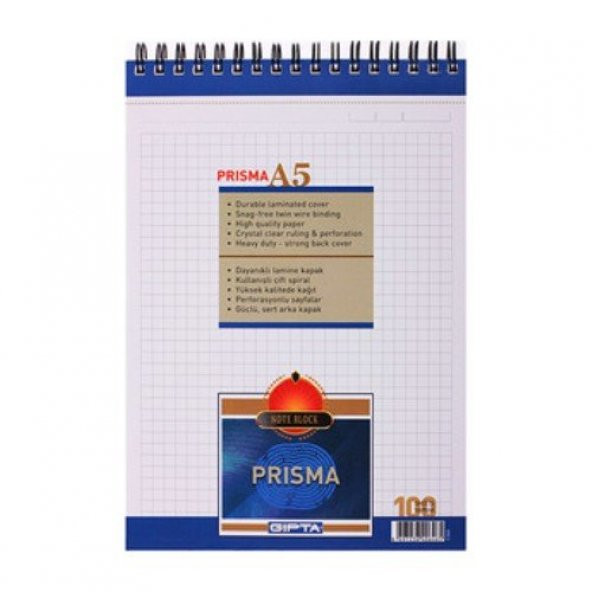 GIPTA PIRISMA A5 SİPRALLİ BLOKNOT 100 YP KARELİ ürün görseli 1