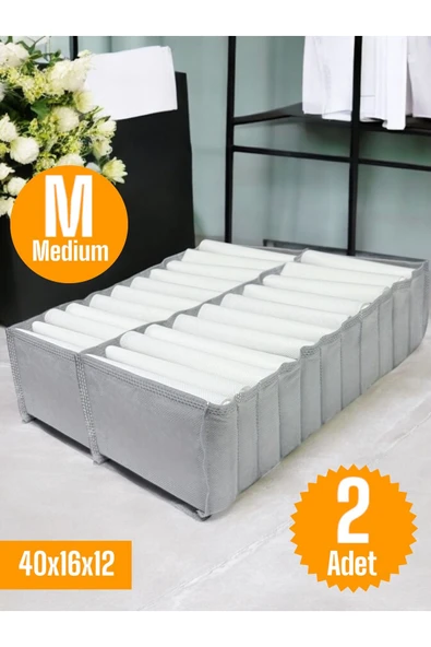 Balkan Room 2 Adet Gri Akordiyon Tipi Medium 11 Gözlü Çekmece Içi Düzenleyici Dolap Organizer Seti 40x16x12 Cm ürün görseli 1