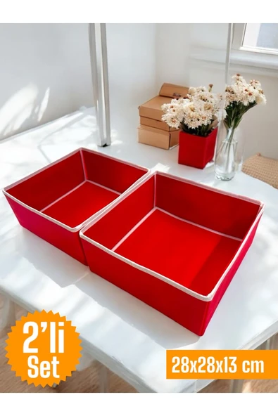 Balkan Room 2'li Kırmızı Çekmece İçi Düzenleyici Organizer Set - Çok Amaçlı Dolap İçi Kutu Seti ( 28*28*13cm ) ürün görseli 1