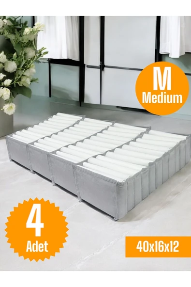 Balkan Room 4 Adet Gri Akordiyon Tipi Medium 11 Gözlü Çekmece Içi Düzenleyici Dolap Organizer Seti 40x16x12 Cm ürün görseli 1