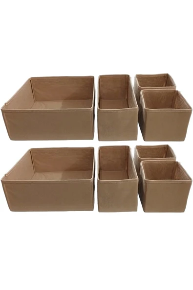 Balkan Room 8'li Bej Çekmece Içi Düzenleyici Organizer Set - Çok Amaçlı Dolap Içi Kutu Seti ürün görseli 1