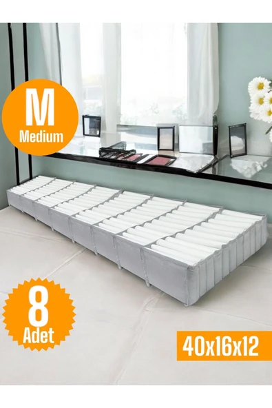 Balkan Room 8 Adet Gri Akordiyon Tipi Medium 11 Gözlü Çekmece Içi Düzenleyici Dolap Organizer Seti 40x16x12 Cm ürün görseli 1
