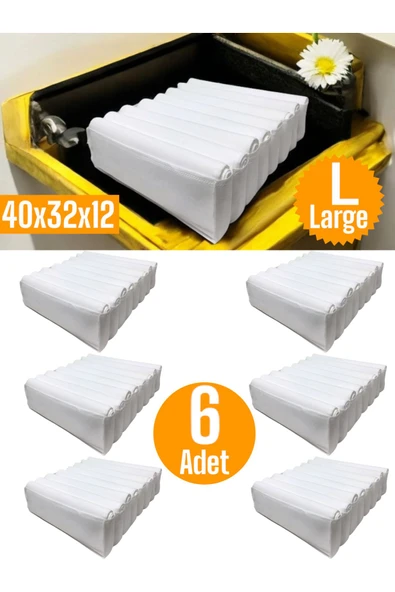 Balkan Room 6 Adet Beyaz Akordiyon Tipi Large 8 Gözlü Çekmece İçi Düzenleyici Dolap Organizer Seti 40x32x12 cm ürün görseli 1