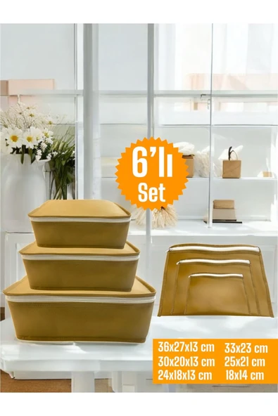 Balkan Room 6'lı Bej Valiz Düzenleyici , Bavul Içi Düzenleyici Organizer Set ürün görseli 1
