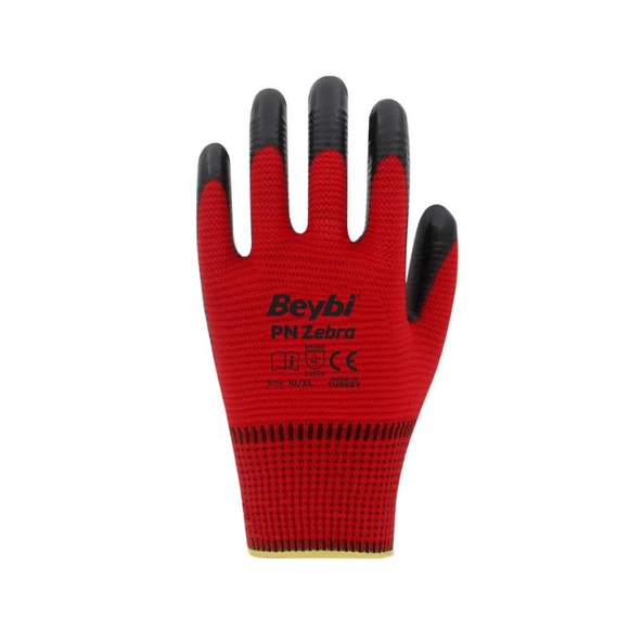 Beybi Nitril Poly Pnzebra 10 Beden Kırmızı Siyah Eldiven 12'li Paket ürün görseli 1