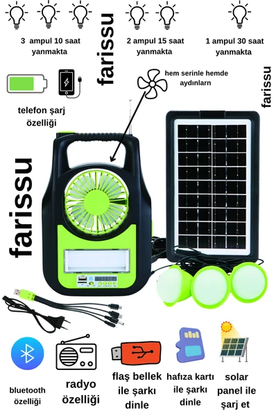 Farissu Güneş Enerjili Solar Şarjlı Çadır Kamp Aydınlatma Fener Seti çok foksiyonlu ürün görseli