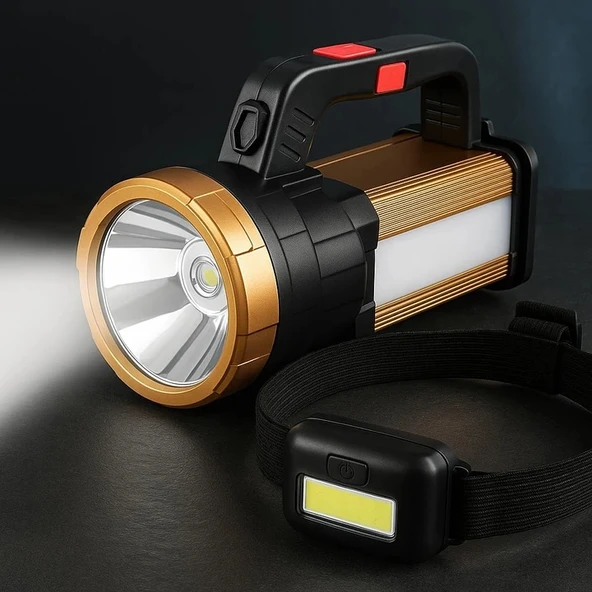 WATTON WT-615 6 MOD ŞARJLI EL FENERİ PROJEKTÖR TİPİ + Kafa Bantlı Led Işık Ayarlanabilir Kafa Lambası ürün görseli 1