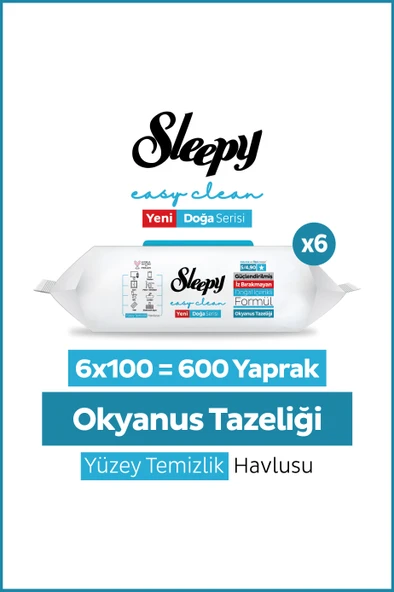 Sleepy Ocean Yüzey Temizlik Havlusu Mendili Okyanus Tazeliği 6x100 (600 Yaprak) ürün görseli 1