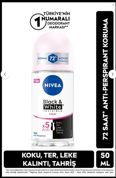 NIVEA Invisible Black White Clear Kadın Roll-on 50 ml ürün görseli 1